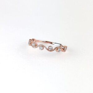 14k Rose Gold Bezel Set Diamond Wave Ring Band Sz 6.5